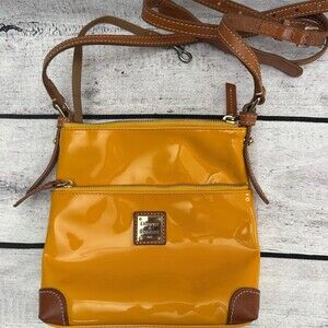 Dooney & Bourke Crossbody Bag Womens Small Yellow Brown Trim Double Zip